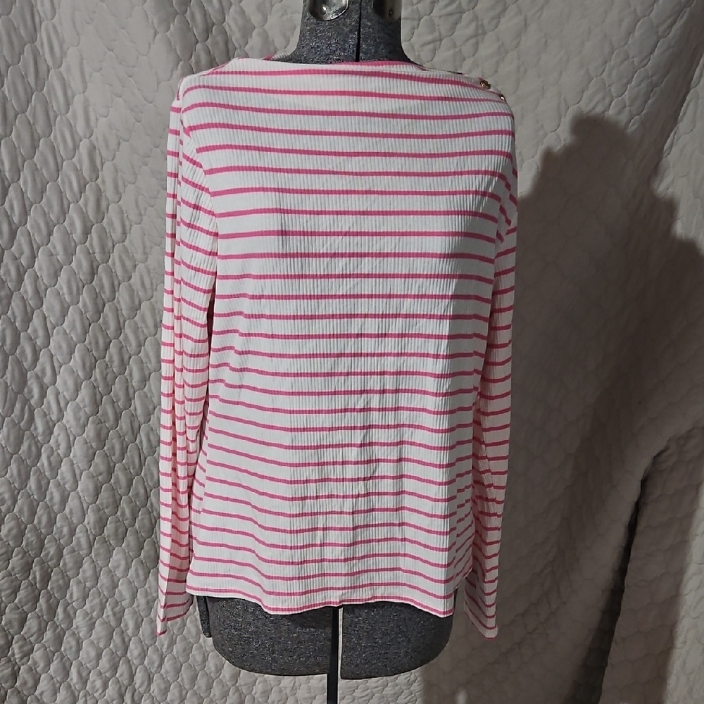 Pink and White Striped Women's Top